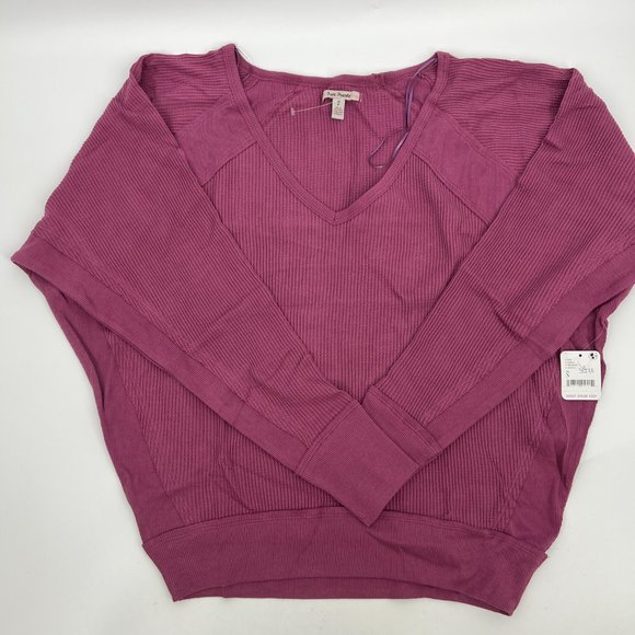 Free People Women's Santa Clara V-Neck Pullover Thermal Top Purple Small NWT - Picture 4 of 6